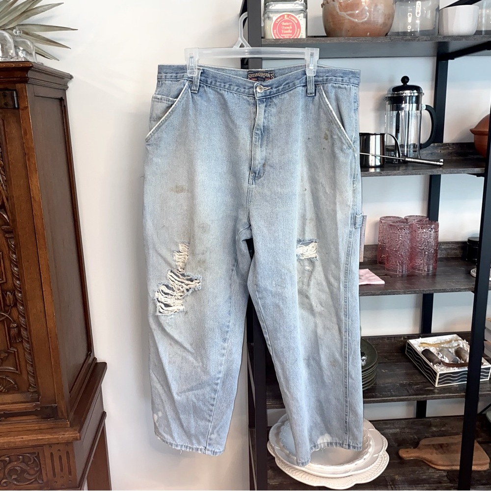 Authentic Vintage Steve & Barry’s Distressed Jeans Workwear Denim Light Wash 40